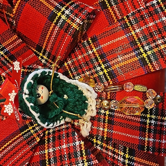 HAND CRAFTED crochet ornament holiday decor Handmade Upcycled materials green 7" - Picture 10 of 17